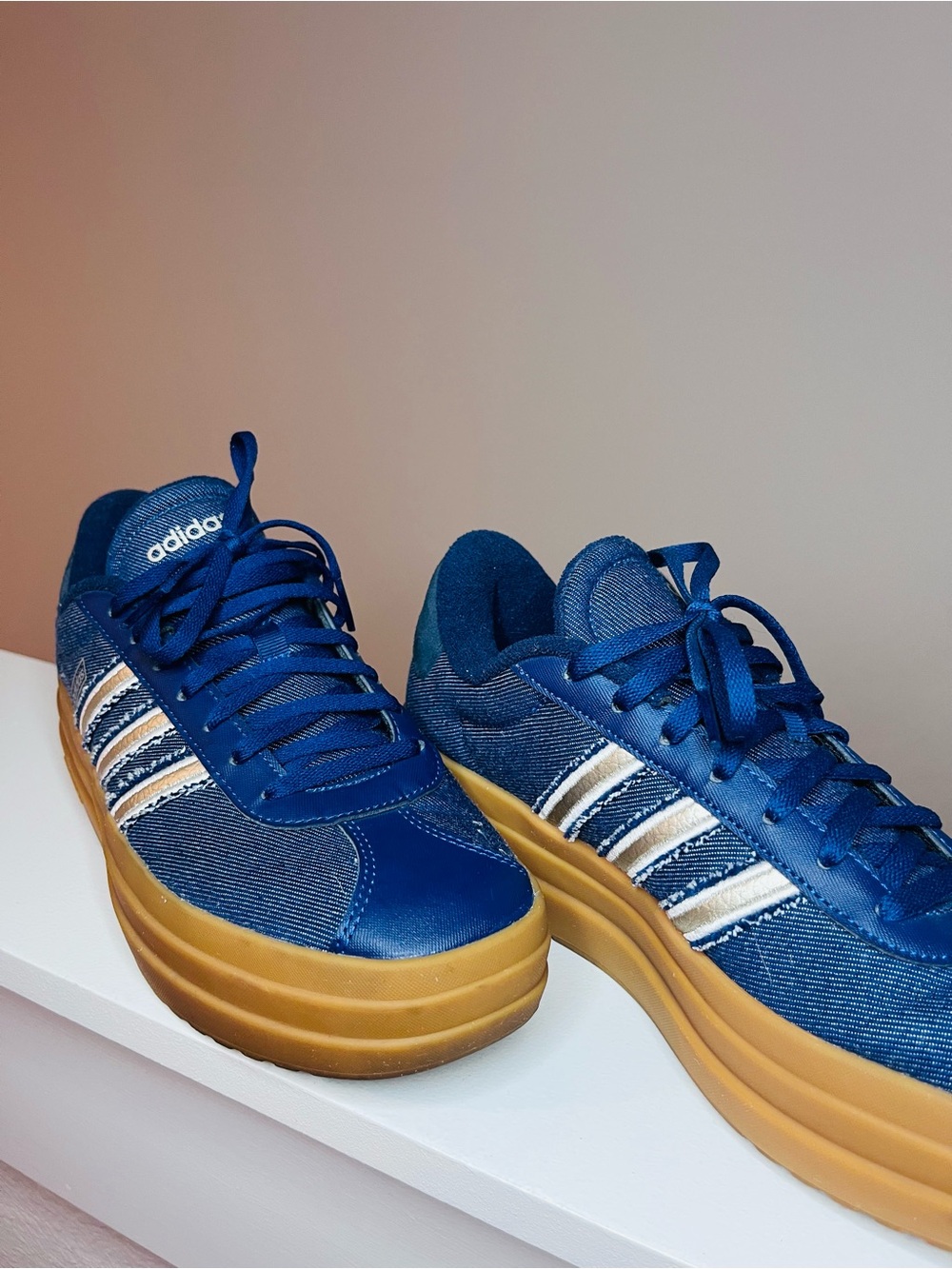 Adidas Women Blue Denim Platform Sneakers Size 9.5